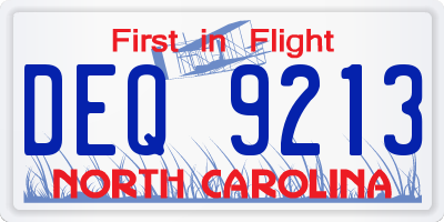 NC license plate DEQ9213