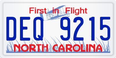 NC license plate DEQ9215
