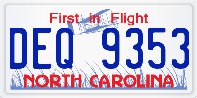 NC license plate DEQ9353