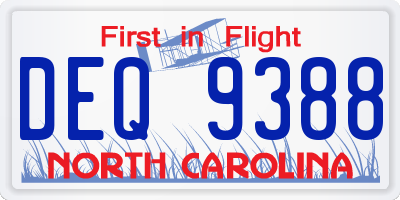NC license plate DEQ9388