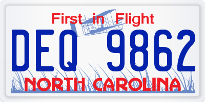 NC license plate DEQ9862