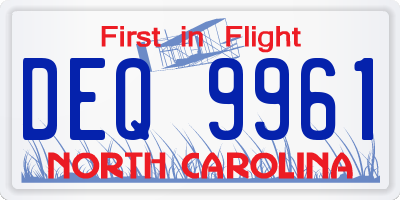 NC license plate DEQ9961