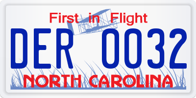 NC license plate DER0032