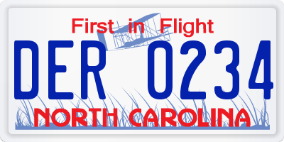NC license plate DER0234
