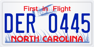 NC license plate DER0445
