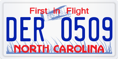 NC license plate DER0509
