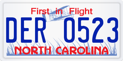 NC license plate DER0523