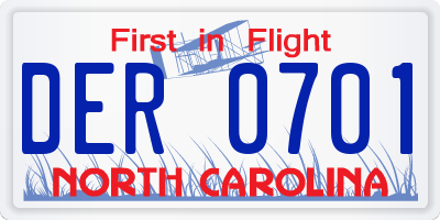 NC license plate DER0701