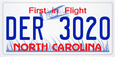 NC license plate DER3020