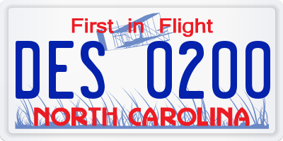 NC license plate DES0200