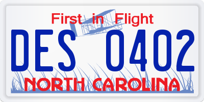 NC license plate DES0402