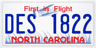 NC license plate DES1822