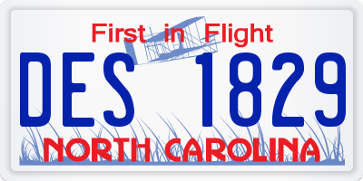NC license plate DES1829