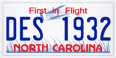 NC license plate DES1932