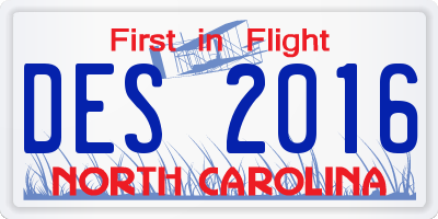 NC license plate DES2016