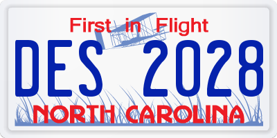 NC license plate DES2028
