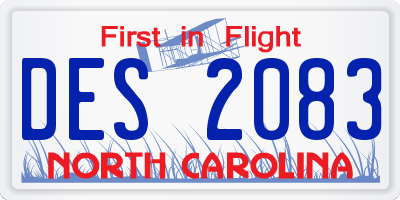 NC license plate DES2083