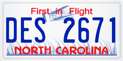 NC license plate DES2671