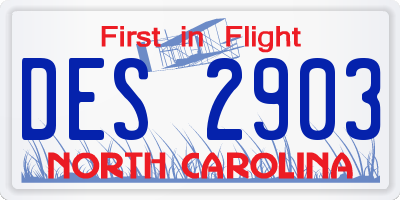 NC license plate DES2903