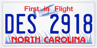 NC license plate DES2918