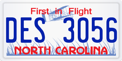 NC license plate DES3056