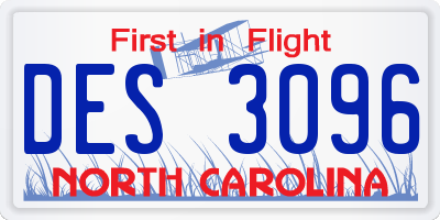 NC license plate DES3096