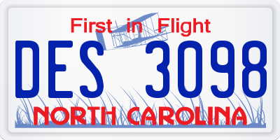 NC license plate DES3098