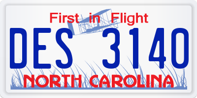 NC license plate DES3140