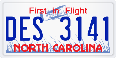 NC license plate DES3141