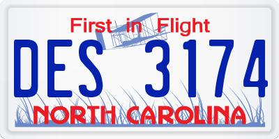 NC license plate DES3174