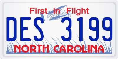 NC license plate DES3199
