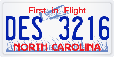 NC license plate DES3216