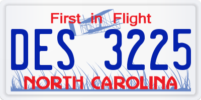 NC license plate DES3225