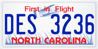NC license plate DES3236