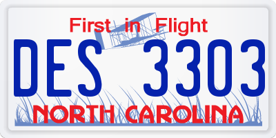 NC license plate DES3303