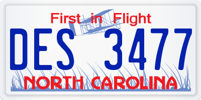 NC license plate DES3477