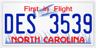 NC license plate DES3539