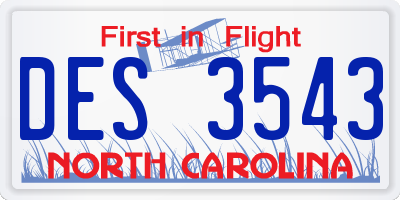 NC license plate DES3543