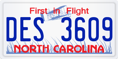 NC license plate DES3609