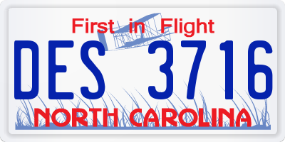 NC license plate DES3716
