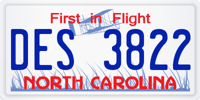 NC license plate DES3822