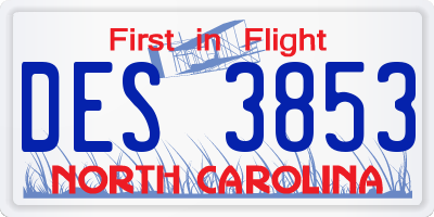 NC license plate DES3853
