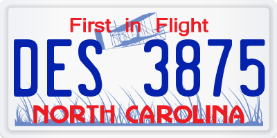 NC license plate DES3875