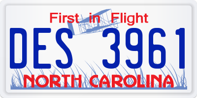 NC license plate DES3961