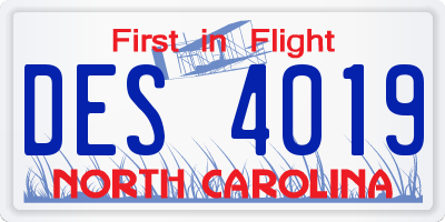 NC license plate DES4019