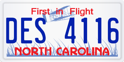 NC license plate DES4116