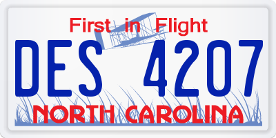 NC license plate DES4207