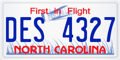 NC license plate DES4327