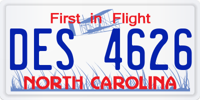 NC license plate DES4626