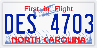 NC license plate DES4703